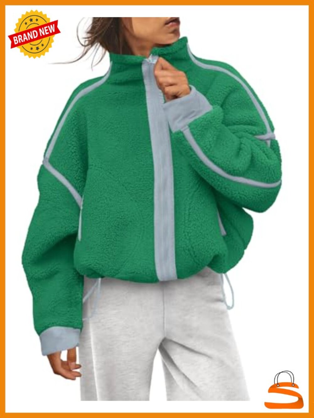 Women's Fleece Zip Up Sherpa Jacket Fuzzy Long Sleeve Coat